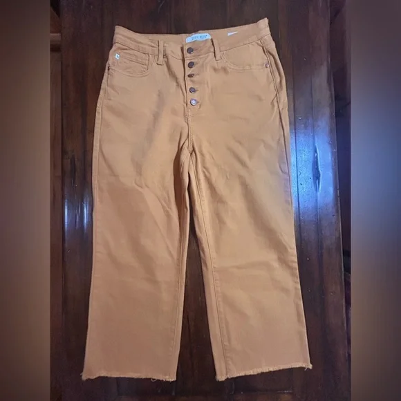 Judy Blue Jeans Womens Size 31 Golden Button Fly High Rise Wide Leg Crop Stretch